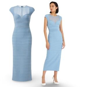 Hervé Léger Sheer Bustier Gown Blue